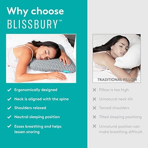 כרית שינה של Blissbury King Key | כרית קצף זיכרון דקה בגודל 2.6 אינץ 'עבור ישנים בקיבה וגב | קצף מושקע